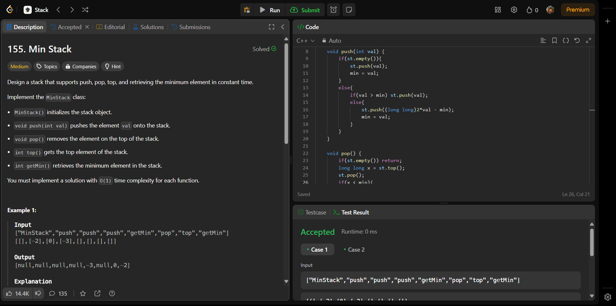 Parth_7973's tweet photo. Day 54/100           
📅Solved 1 problem on #leetcode 
☑️Min Stack

#DSA #100DaysOfCode #Algorithms #DataStructures #programming #CodeEveryday #100daysofcodechallenge #TechJourney https://t.co/6iNWsuICKL