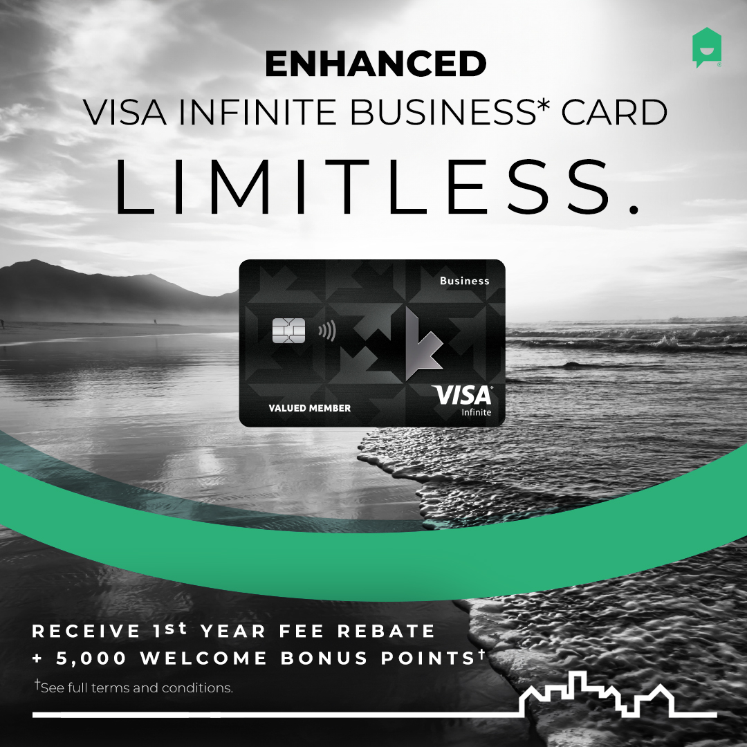 Discover a world of limitless rewards. With the ENHANCED Visa Infinite Business* card, you’ll earn 1.5 rewards points on all purchases with NO LIMIT on reward earn*. Where can limitless reward points take you? *Terms and Conditions apply. Learn more: collabriacreditcards.ca/.../card_visa.…