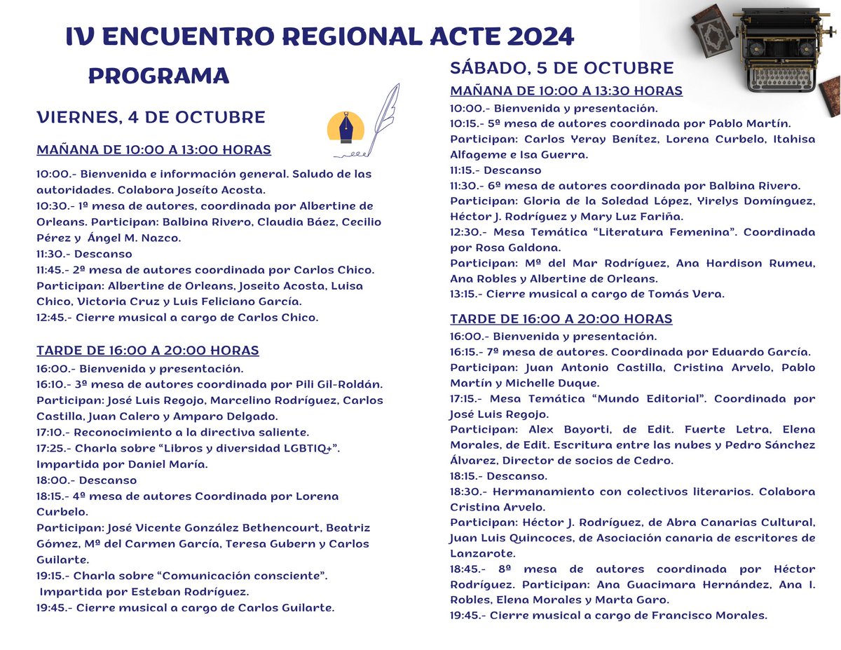 Programación del IV Encuentro de <a href="/ActeCanarias/">ACTE CANARIAS</a> ¡Ahí estaremos! #SinLiteraturaLaVidaSeriaUnError