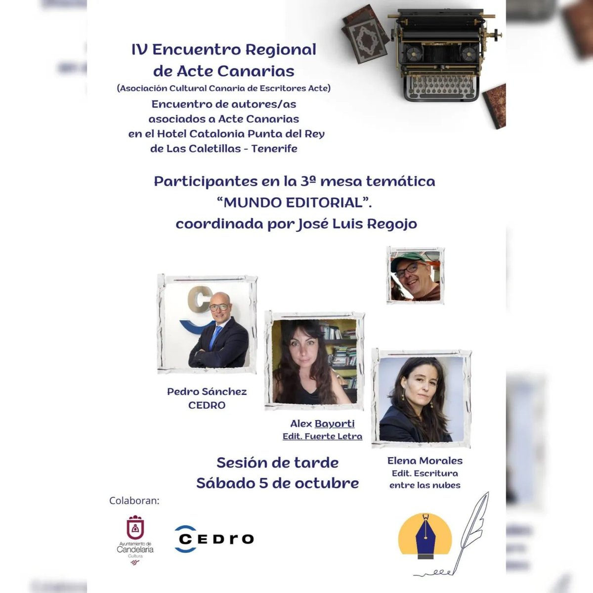 Este sábado, 5 de octubre, a partir de las 18:15h estaremos en el IV Encuentro de ACTE Canarias (Hotel Catalonia Punta del Rey, Candelaria) hablando del mundo editorial. <a href="/CEDROenlinea/">CEDRO</a> <a href="/ActeCanarias/">ACTE CANARIAS</a> #SinLiteraturaLaVidaSeriaUnError