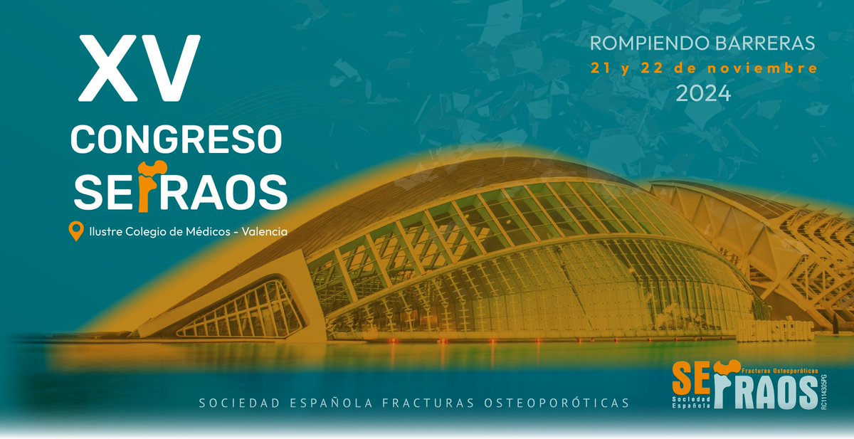 🟠¡LANZAMOS EL XV CONGRESO SEFRAOS!🟠

Este año, como novedad, se integrará el Curso de Ortogeriatría dentro del Congreso, que se celebrará:

🗓️21 y 22 de noviembre
📍Valencia

Además, habrá 6 talleres prácticos y 5 categorías de premios SEFRAOS.

📲bsj.servicioapps.com/w/congresosefr…