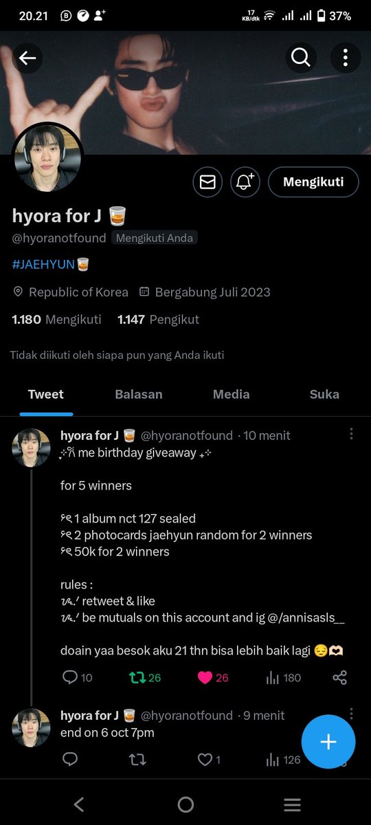 xxyjee's tweet photo. @hyoranotfound done all rules kaa, leggow kita mutualan 🏃anw happy birthday untuk kakanya, semogaa panjang umur, sehat selalu, rejekinya di lancarkan dan paling penting semoga kaka nya bisaa jadi lebih baik dari sebelumnya, terimakasii sudah mengadakan GA ini ka 🫶 https://t.co/OVRbPDJomP