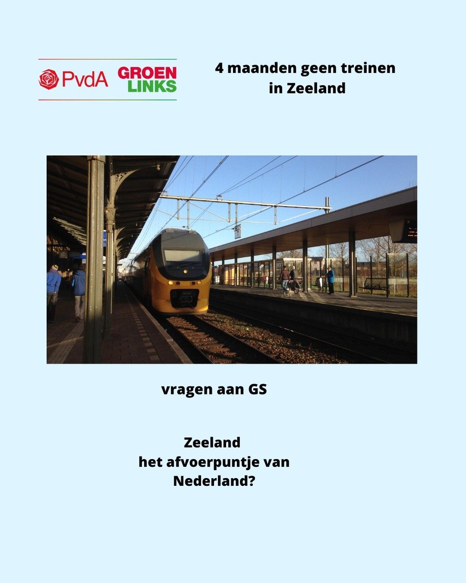 Vier maanden geen treinverkeer! Dat moesten we uit de media vernemen. Vragen aan GS. U kunt ze via de link lezen.

zeeland.groenlinks.nl/nieuws/zeeland…