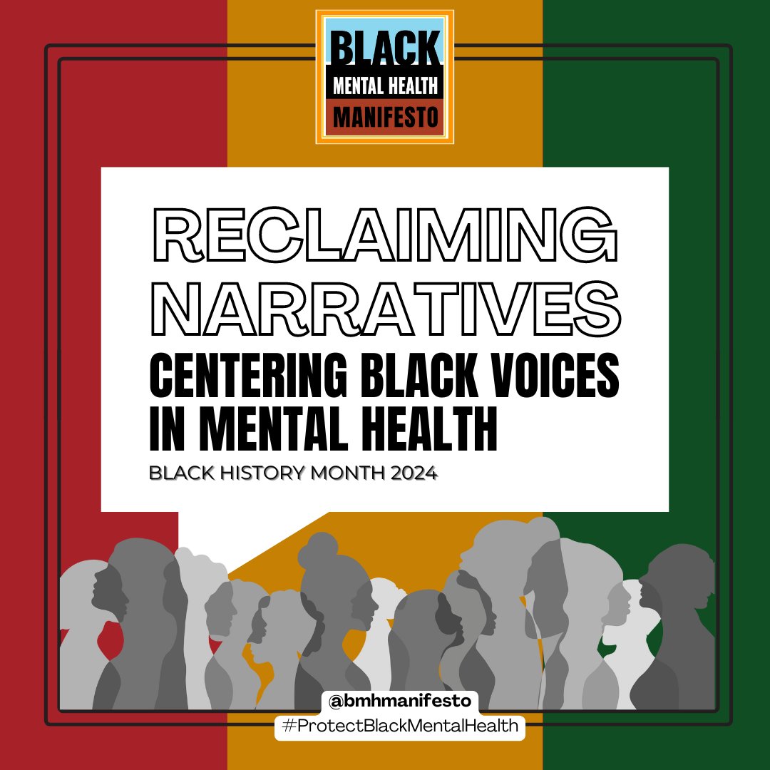 This #BlackHistoryMonth, in line with theme of Reclaiming Narratives, we’re focusing on mental health and the need to challenge harmful stereotypes and reclaim the narratives around Black mental health.

#ReclaimingNarratives #BlackMentalHealthManifesto #ProtectBlackMentalHealth