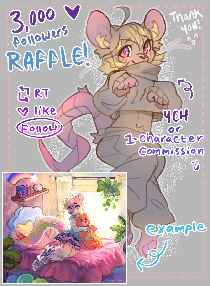 As a thank you for 3k followers I'm holding a raffle! I truly appreciate your support and I'd love to keep bringing your fantastical characters to life!
🩷To enter, like RT and follow!
💜Winner will receive a 1 character commission with BG!
💙I'll announce the winner on Wed Oct 9
