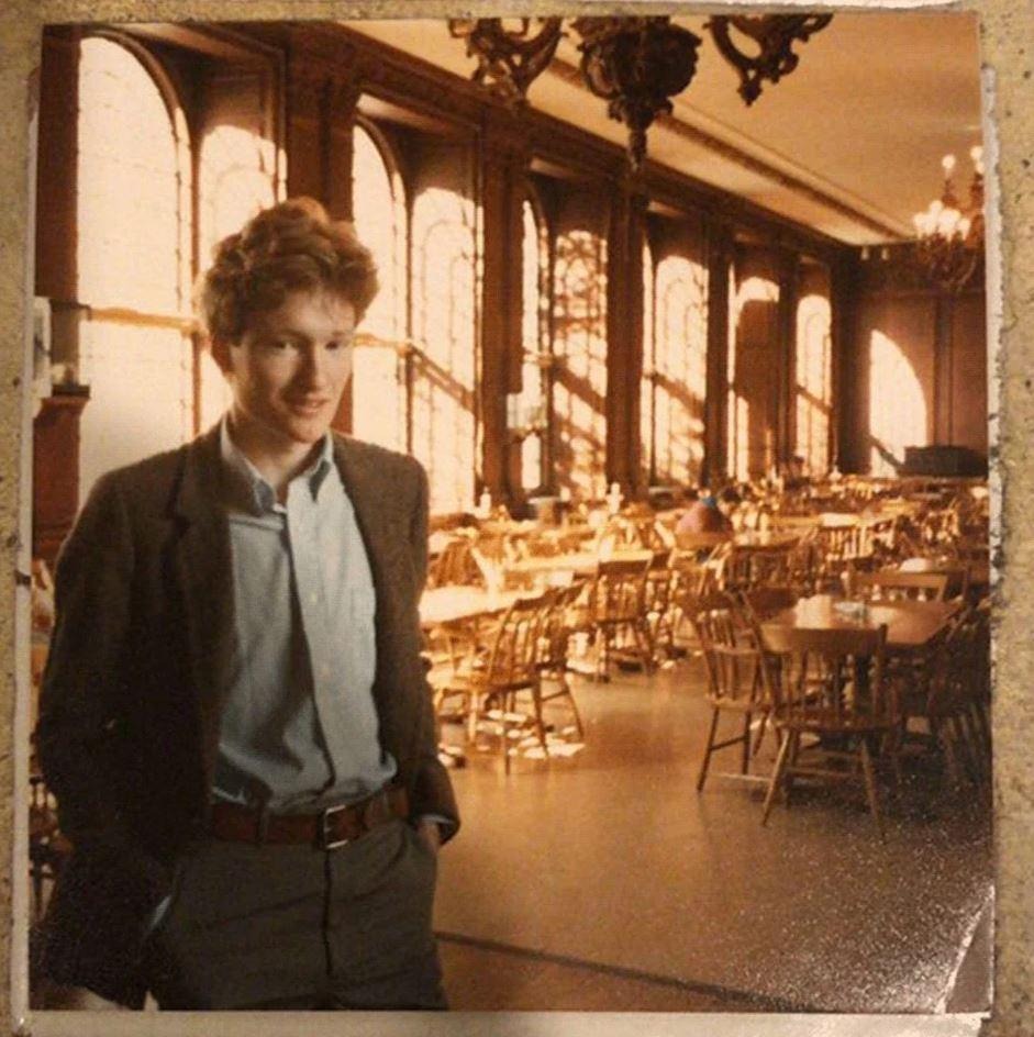 John Candy took this photo of Conan O'Brien while Conan was his tour guide at Harvard University in 1984.