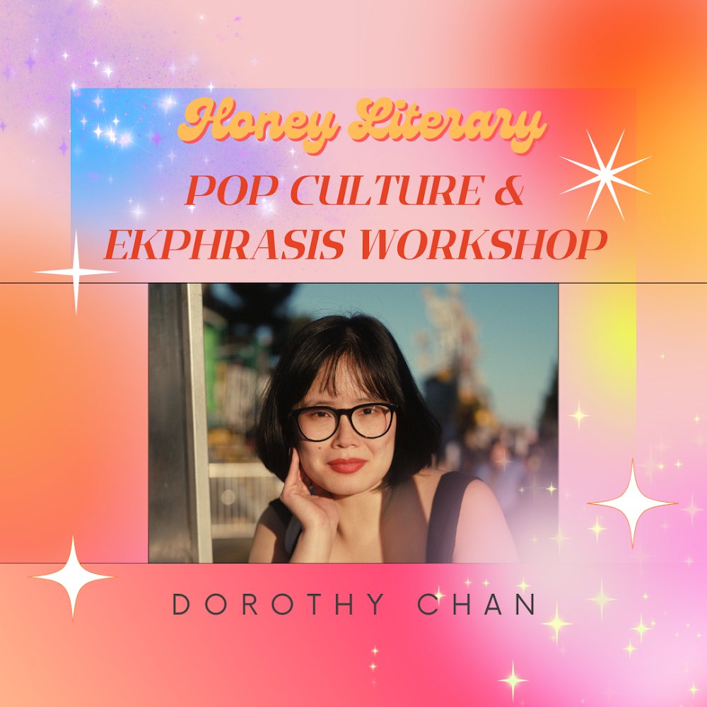 Honey Literary (@honeyliterary) on Twitter photo ๐จ๐๐๐ซงNew workshop alert๐ซง๐๐๐จ
Pop Culture & Ekphrasis w/ our HBIC <a href="/dorothykchan/">Dorothy Chan ๐</a> ๐ ๐จ๐๐๐ซงNew workshop alert๐ซง๐๐๐จ
Pop Culture & Ekphrasis w/ our HBIC <a href="/dorothykchan/">Dorothy Chan ๐</a> ๐