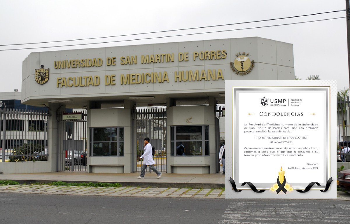 #CONSTERNACIÓN en la Facultad de Medicina de la Universidad San Martín de Porres: Alumna del 2do ciclo de Medicina, identificada como Andrea Ramos Llontop, falleció al interior de la biblioteca de la universidad luego de desvanecerse.

Alumnos y padres de familia exigen una