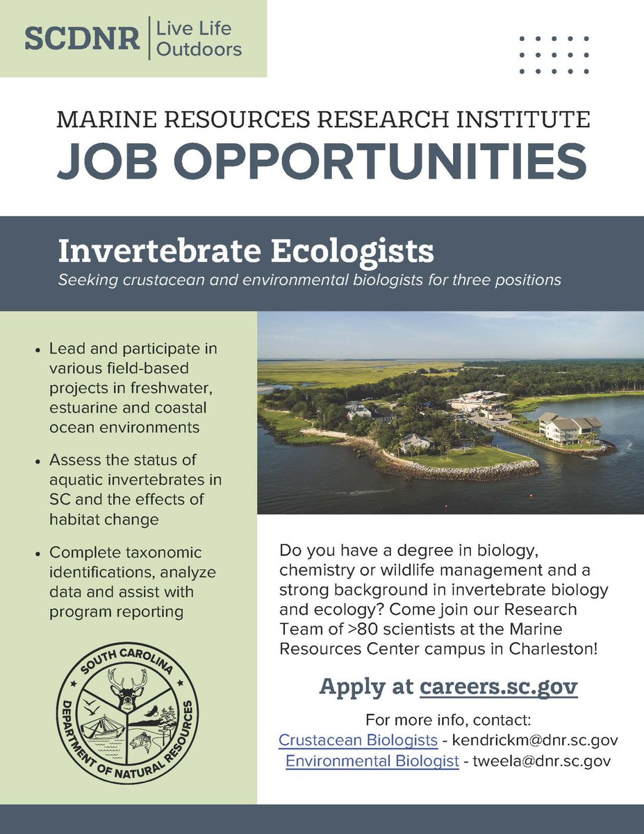 We’re hiring multiple invert ecologist positions! Come join me in Charleston for your chance to electro-stimulate horseshoe crabs!