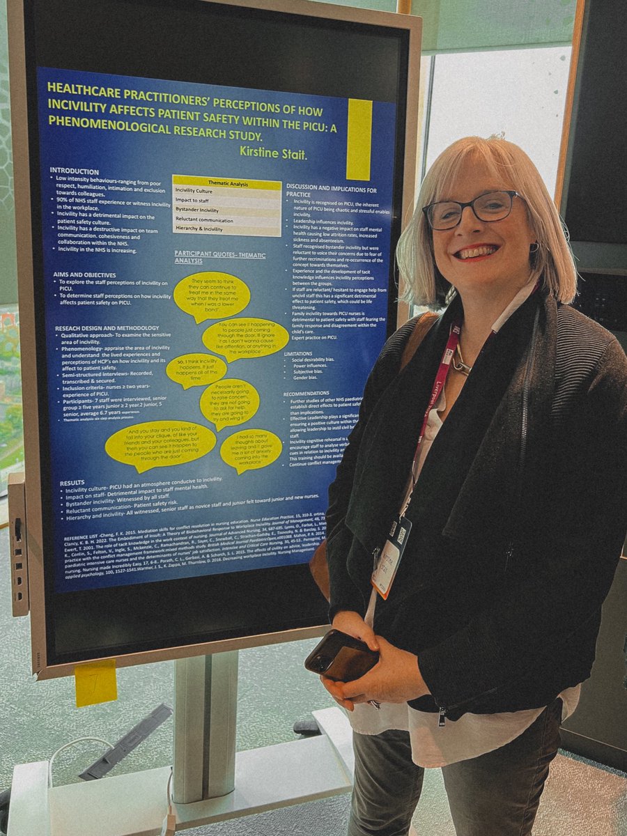 Proud of <a href="/KirstineStait/">Kirstine stait</a> presenting her research on healthcare practitioners' perceptions of how incivility impacts patient safety in #pedsICU. Understanding these experiences is key to fostering safer, more supportive care environments. <a href="/PICSociety/">Paediatric Critical Care Society</a> #civilitysaveslives #pccs2024