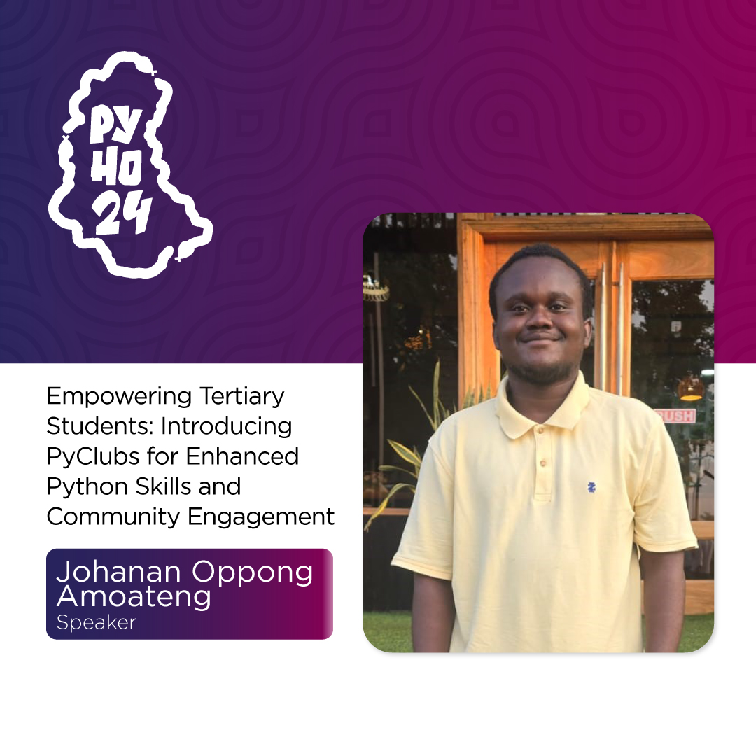 PythonHo's tweet image. 📢 Speakers Announcement 🥳🎉
Let's welcome @johanan2001 a backend developer and the current lead of PyClubs KNUST to #PyHo2024
#PythonHo #Python #Community
