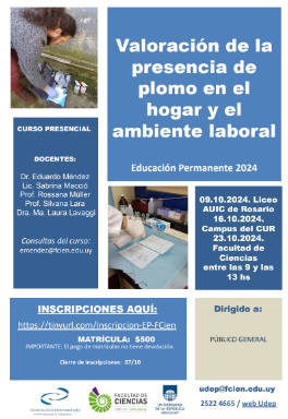 eduperfcien's tweet photo. Estimad@s,  Están abiertas las inscripciones para la pasantía  EP "Valoración de la presencia de plomo en el hogar y el ambiente laboral".  INSCRIPCIONES: https://t.co/0op32MVTkX………………hasta el 07 de octubre. Matrícula: $500 .  Adjuntamos más info. https://t.co/K6cFYs1kV4