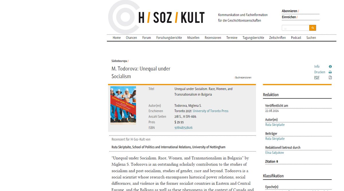 ruta_skriptaite's tweet image. I had the pleasure to review “Unequal under Socialism. Race, Women, and Transnationalism in #Bulgaria” by Miglena S. Todorova for @hsozkult . A splendid read for those studying #socialism, #post-socialism , #gender , #race, #intersectionality and beyond! hsozkult.de/publicationrev…