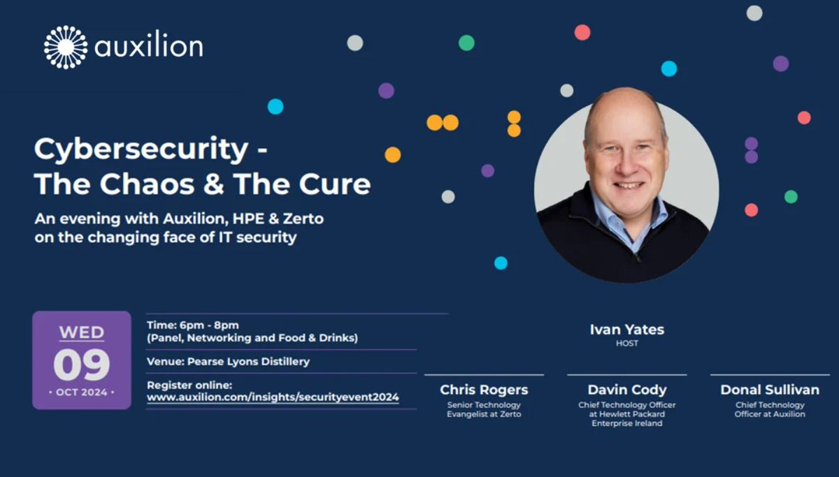 You can still register for our upcoming event, "Cybersecurity: The Chaos &amp; The Cure." The event- a collaboration between Auxilion, Zerto, and HPE- takes place at Pearse Lyons Distillery next Wednesday, October 9th. 

Register here: buff.ly/3X53yDH