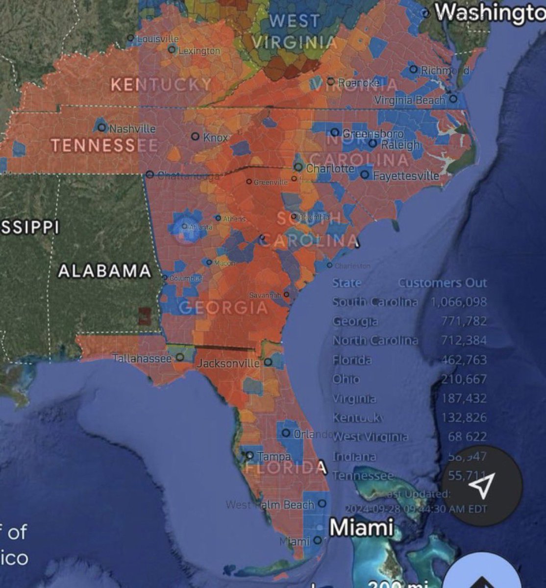 mtgreenee's tweet photo. This is a map of hurricane affected areas with an overlay of electoral map by political party shows how hurricane devastation could affect the election. https://t.co/XIbNZjuC1q