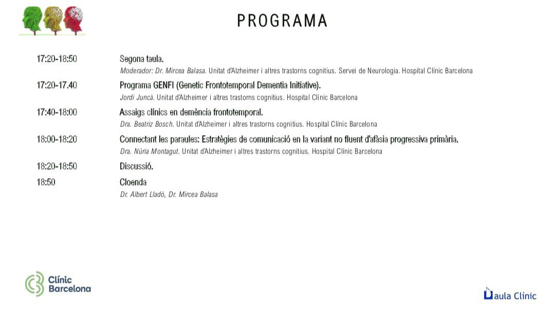 Unitat d’Alzheimer i altres Trastorns Cognitius (@alz_clinicbcn) on Twitter photo 🌟 Avui, des de la #UATC, hem organitzat la II jornada de demències d’inici primerenc a <a href="/hospitalclinic/">Hospital Clínic</a>❗️
Aquesta edició: actualització en demència #frontotemporal 🧠
Celebrem la gran acolllida de la jornada i esperem que les diferents xerrades siguin de gran interès 👇 🌟 Avui, des de la #UATC, hem organitzat la II jornada de demències d’inici primerenc a <a href="/hospitalclinic/">Hospital Clínic</a>❗️
Aquesta edició: actualització en demència #frontotemporal 🧠
Celebrem la gran acolllida de la jornada i esperem que les diferents xerrades siguin de gran interès 👇