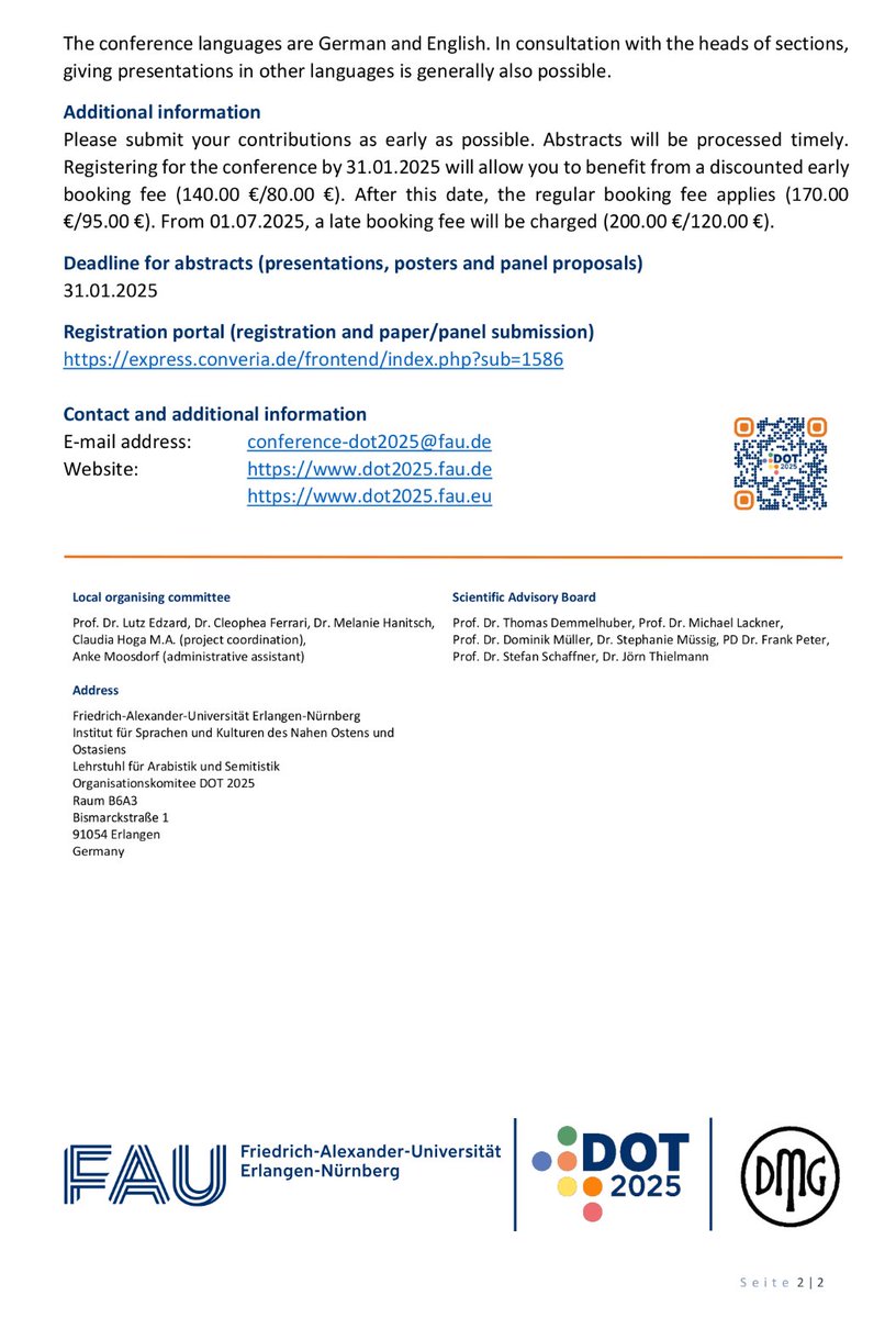 Call for papers, 25th Deutscher Orientalistentag, a.k.a. "DOT" (Sep 8-12, 2025) to be held at Erlangen FAU (dot2025.fau.eu); abstracts due by Jan 31, 2025 here: express.converia.de/frontend/index…