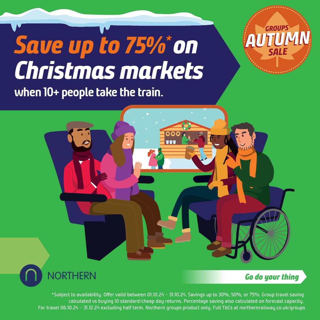 Visit Southport (@visitsouthport) on Twitter photo Groups can save up to 75% on train travel into Southport!
<a href="/northernassist/">NORTHERN 🚆</a> are offering huge savings in their Groups Autumn sale for travel up to 31st Dec. Grab your group and book online at bit.ly/4djngla before 31st Oct. T&C’s apply. Northern services only. Groups can save up to 75% on train travel into Southport!
<a href="/northernassist/">NORTHERN 🚆</a> are offering huge savings in their Groups Autumn sale for travel up to 31st Dec. Grab your group and book online at bit.ly/4djngla before 31st Oct. T&C’s apply. Northern services only.