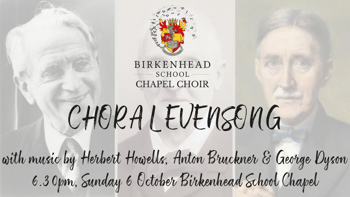 Howells, Bruckner &amp; <a href="/DysonMusicTrust/">Dyson Music Trust</a> on the menu at <a href="/ChoralEvensong/">Choral Evensong Trust</a> this weekend in <a href="/BirkenheadSchl/">Birkenhead School</a> Chapel. Sunday at 6.30pm, and all are welcome!