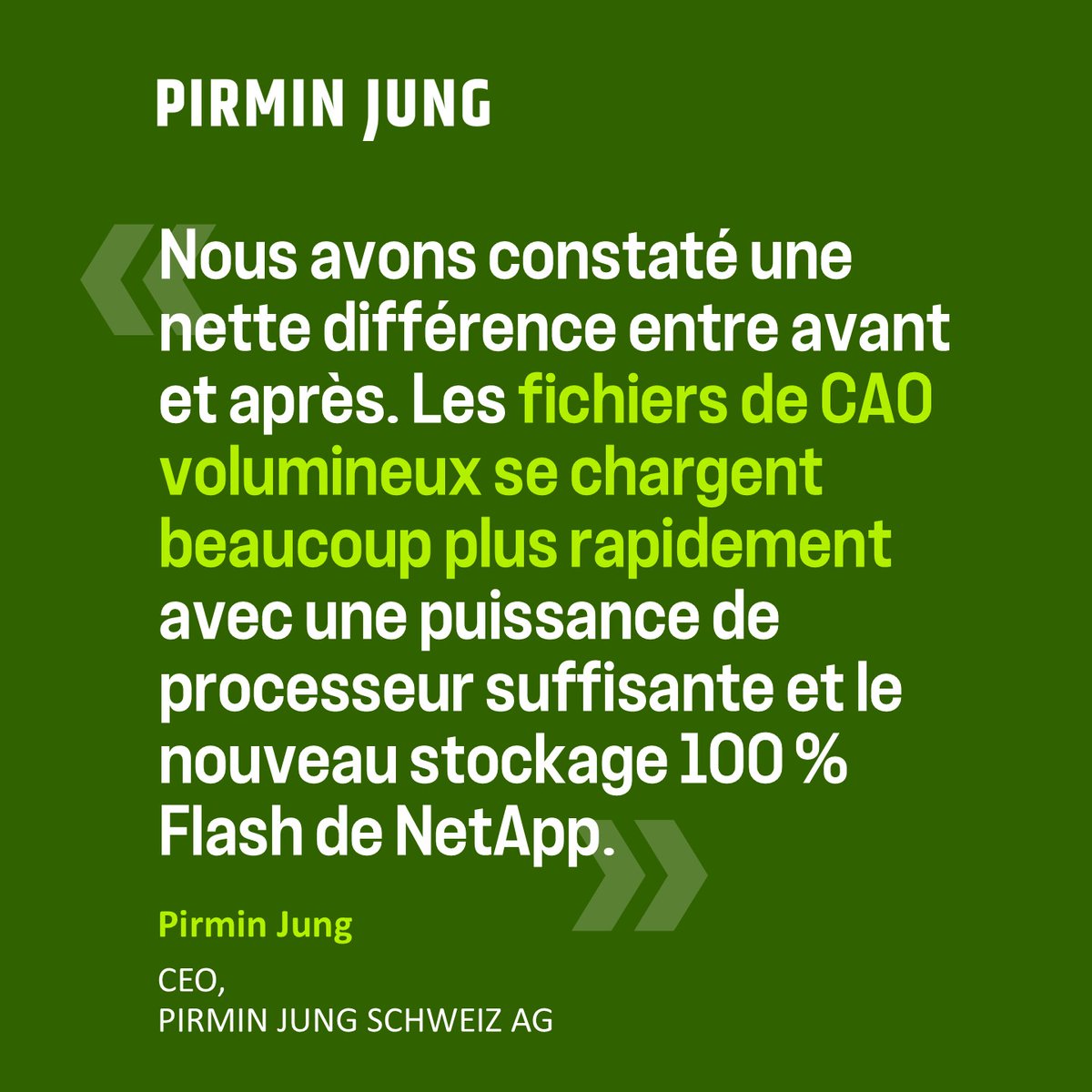 PIRMIN JUNG défend la conception durable dans le secteur du bâtiment à l'aide du cloud.♻️ ☁️ Avec BWO Systems, nous fournissons les performances nécessaires à PIRMIN JUNG pour visualiser et virtualiser des projets complexes avec des données : ntap.com/3Y2Xg9o

#NetApp100