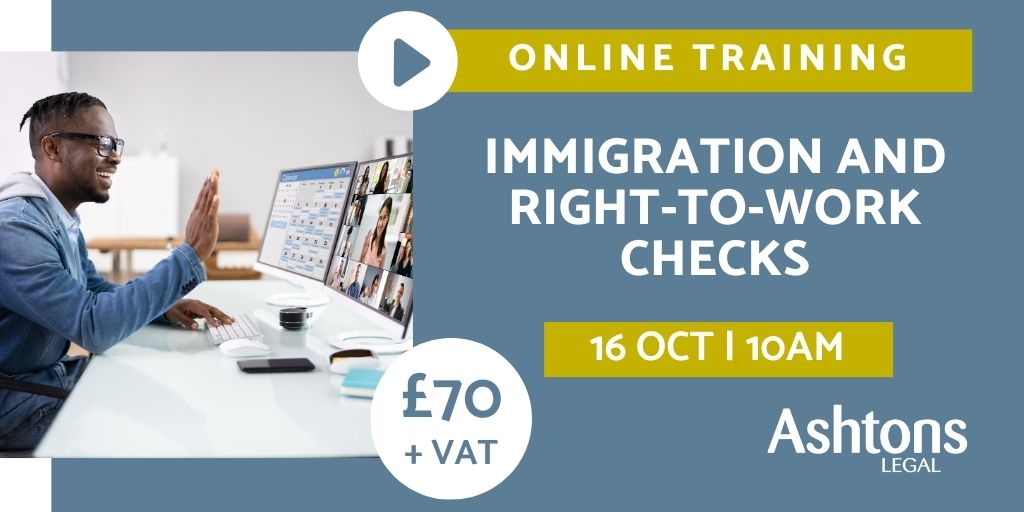 BOOK NOW! Our popular online training course: Immigration and Right-to-Work Checks is filling up fast for 16 October! Get your place now for our interactive workshop looking at the process for recruiting people under skilled worker visas. ow.ly/LBng50RjIfV #ukemplaw