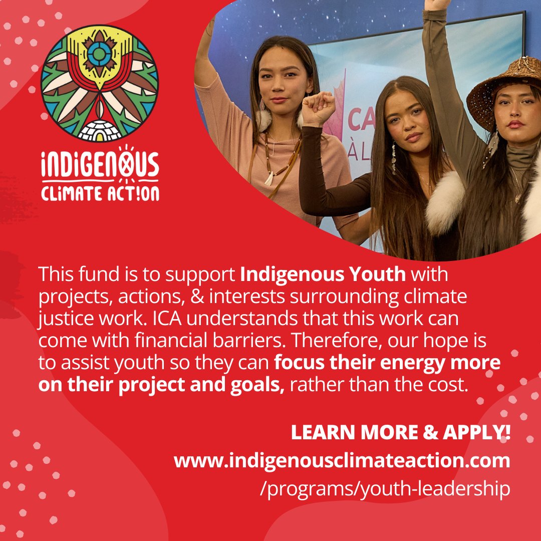 📣 Attention Indigenous Youth! 

ICA has support available—including our Youth Solidarity Fund! 🌱
It's intended for Indigenous Youth engaged in community organizing &amp; supporting strategic campaigns around climate justice activism!

🔗indigenousclimateaction.com/programs/youth…

#ICAYouth