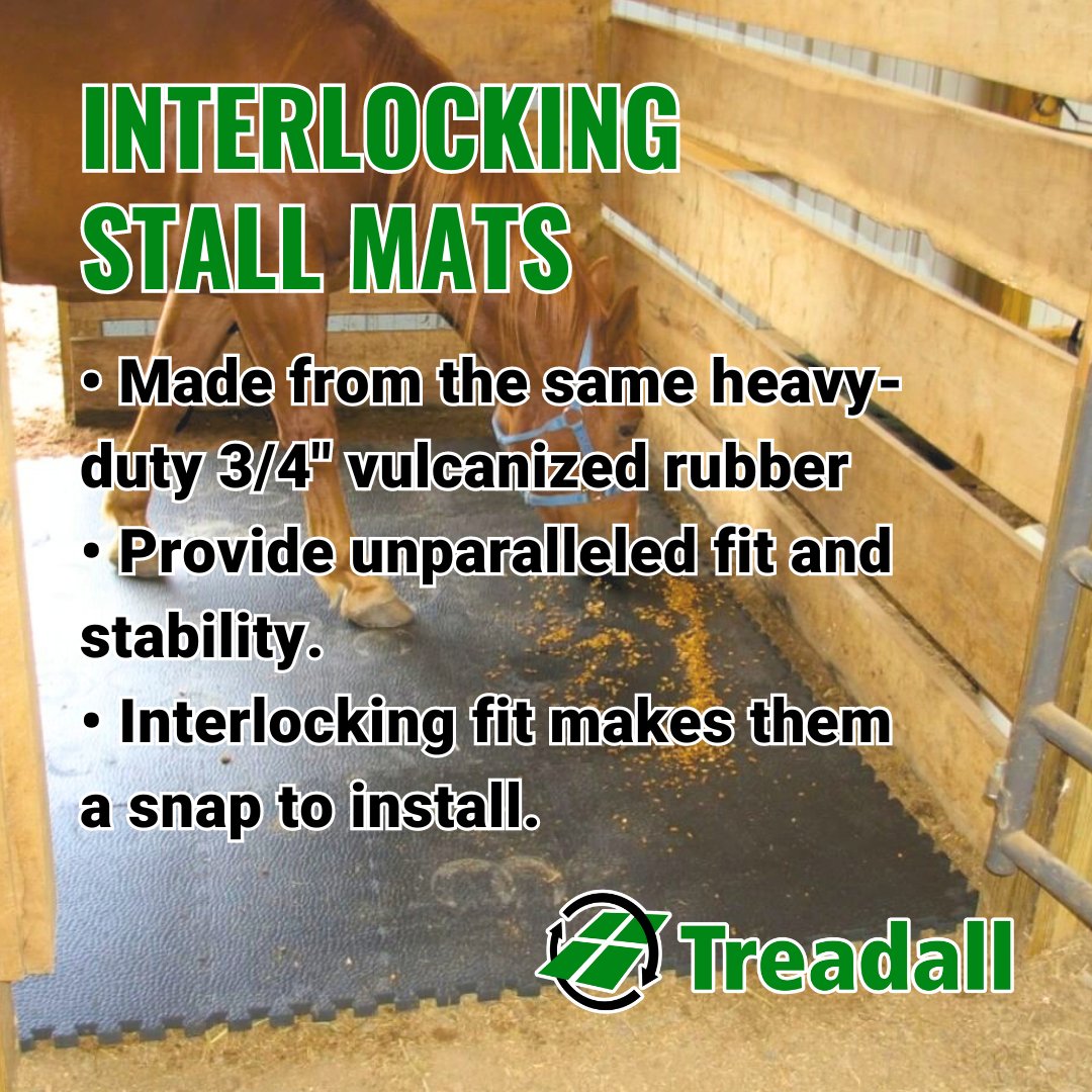 HorseMatsCanada's tweet image. Say goodbye to the hassle of complicated installations. Our interlocking stall mats click together effortlessly, providing a secure, slip-resistant surface for your animals. A quick and easy upgrade for any stable! #FastInstall #AnimalComfort #MatSolutions