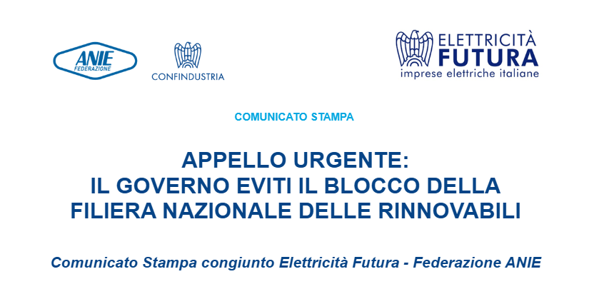Re Rebaudengo (@rerebaudengo) on Twitter photo Appello urgente al Governo di <a href="/E_Futura/">Elettricità Futura</a> e <a href="/ANIE_Fed/">ANIE Federazione</a>, Associazioni aderenti a <a href="/Confindustria/">Confindustria</a> che rappresentano intera filiera nazionale dell’elettricità:
emani una norma che eviti blocco dell’industria rinnovabile e dei progetti in corso di autorizzazione
tinyurl.com/3xrjhkjj Appello urgente al Governo di <a href="/E_Futura/">Elettricità Futura</a> e <a href="/ANIE_Fed/">ANIE Federazione</a>, Associazioni aderenti a <a href="/Confindustria/">Confindustria</a> che rappresentano intera filiera nazionale dell’elettricità:
emani una norma che eviti blocco dell’industria rinnovabile e dei progetti in corso di autorizzazione
tinyurl.com/3xrjhkjj