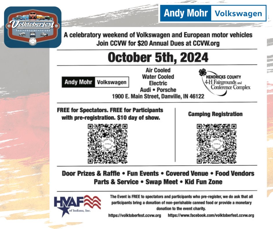 🇩🇪 Andy Mohr Volkswagen is pleased to once again sponsor CCVW Volktoberfest! It's a family-friendly event that celebrates all things German automotive, with prizes, events, vendors, and great food! Get more information here: volktoberfest.ccvw.org