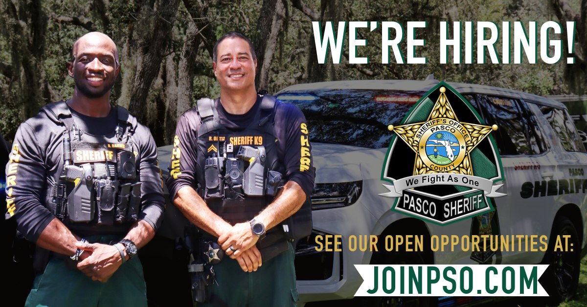 Are you ready to make a difference in your community? Pasco Sheriff's Office is hiring for both civilian and certified careers! PSO provides great benefits, opportunities for growth, and specialized career paths. Keeping Pasco County a safe place for everyone to live, work and