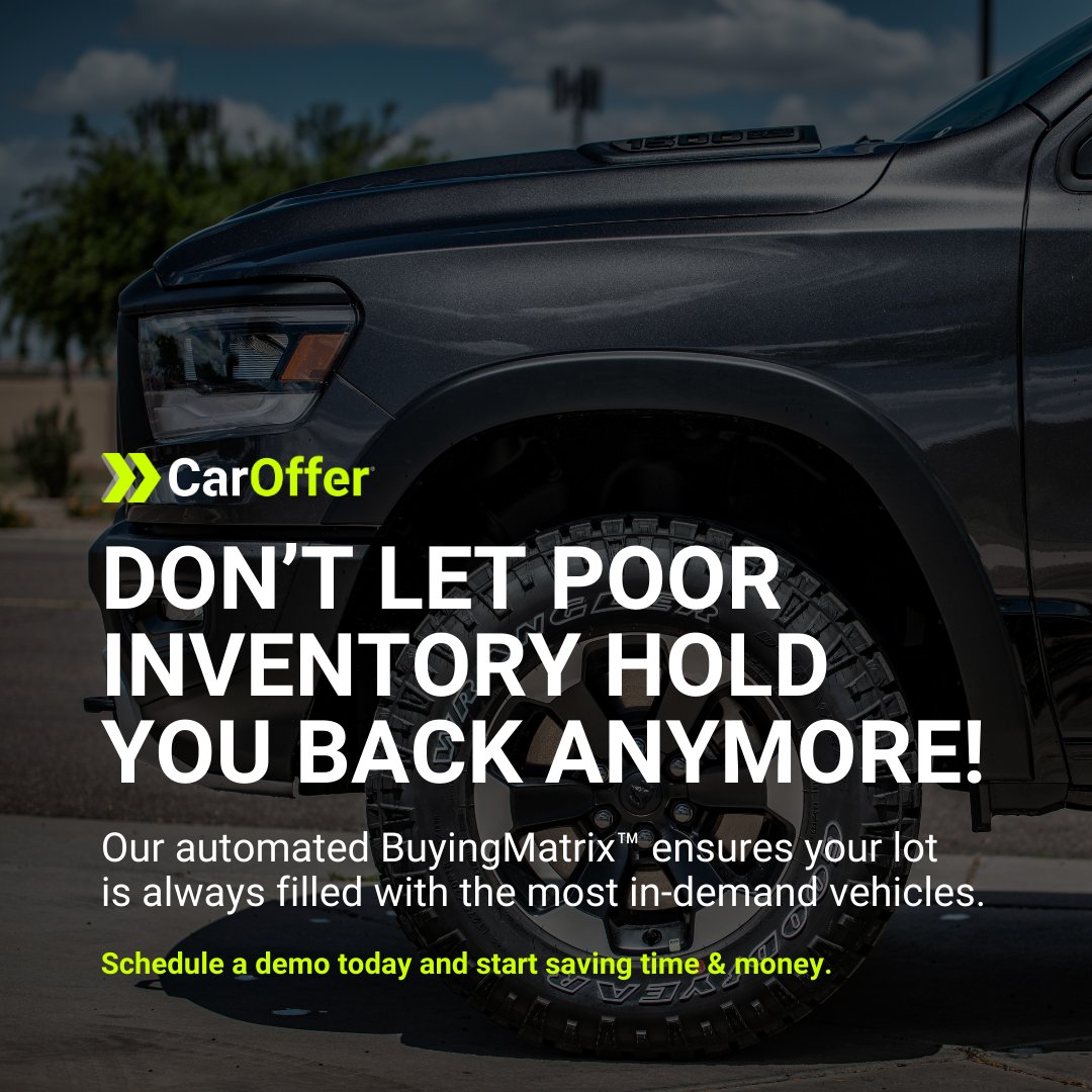 Stay ahead of the game with CarOffer's BuyingMatrix™—delivering the vehicles you need, effortlessly. Schedule a demo and start optimizing your inventory today. 🚗  Request a demo: hubs.la/Q02RWXDx0

#CarOffer #AutomotiveSolutions #BuyingInventory