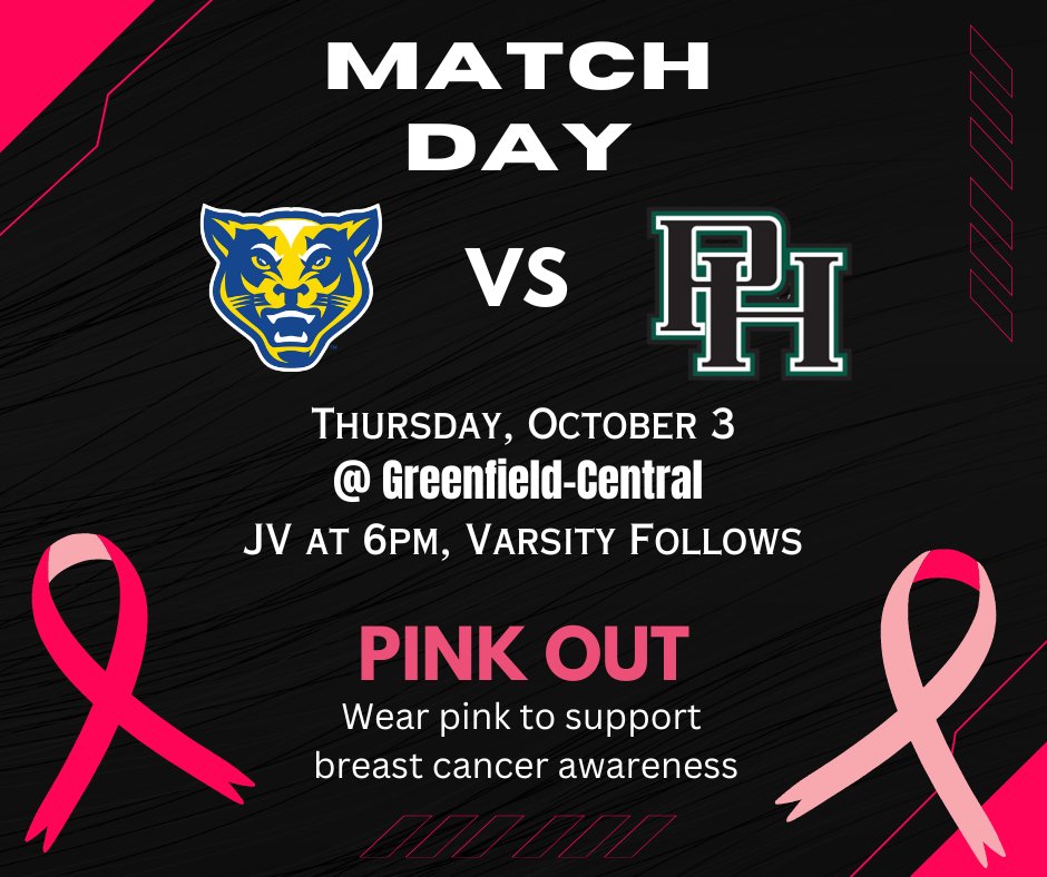 Game day!! The Cougars will host conference opponent Pendleton Height's in tonight's match-up. The theme is pink out to support breast cancer awareness!