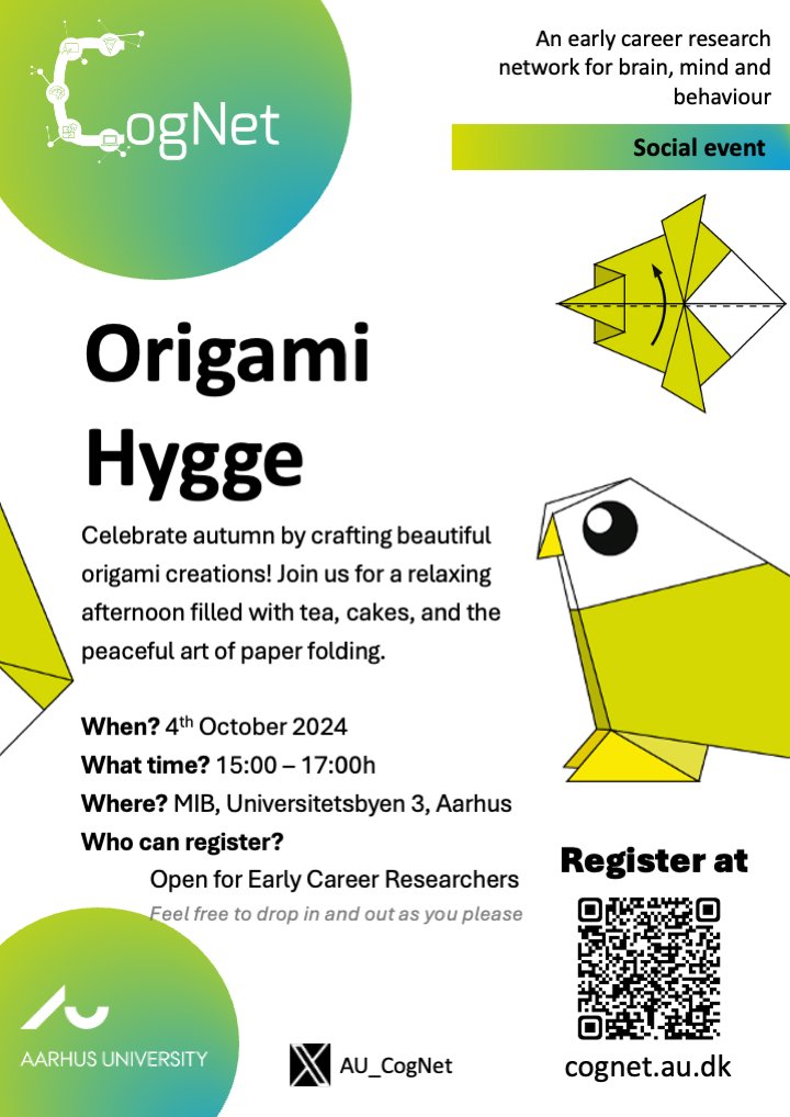 AU_CogNet's tweet image. Feeling stressed with academic work? 🍂 Join your fellow Early-Career-Researchers at AU tomorrow for a relaxing autumn afternoon of origami! 🎨#RelaxAndCreate #OrigamiBreak