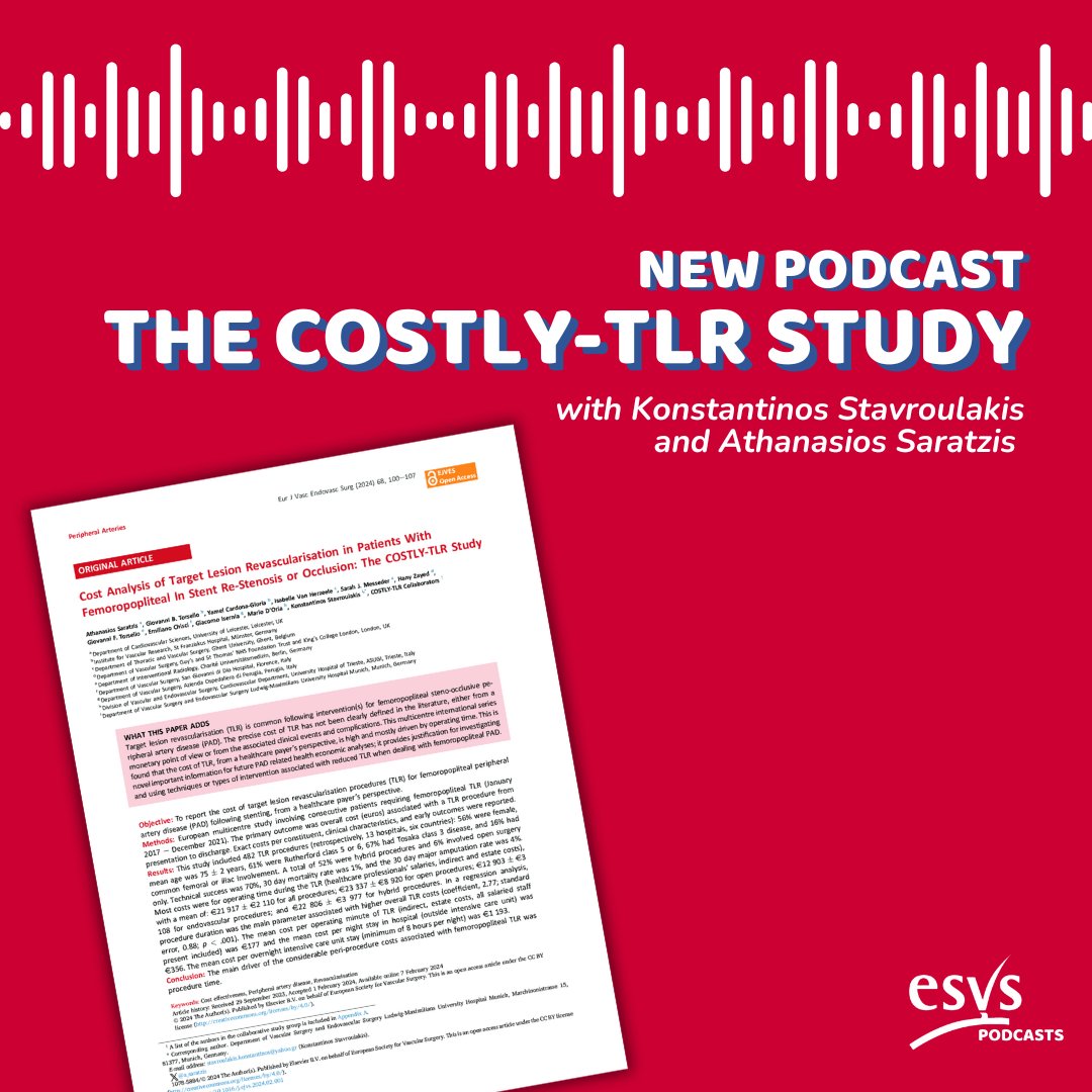 The ESVS Podcast team is back after a week at Krakow at #ESVS2024!

This podcast focuses on the COSTLY-TLR study with @K_Stavroulakis and <a href="/a_saratzis/">Athanasios Saratzis</a>!

🎙️ Listen to the full episode: podcasts.apple.com/fr/podcast/edi…