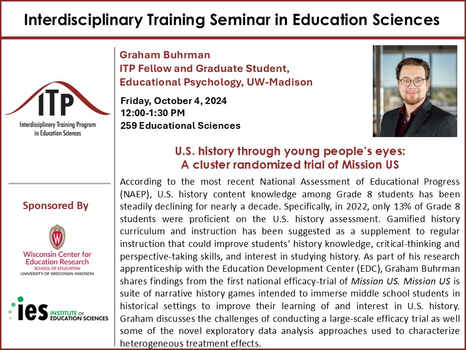 ITP WCER (@itp_wcer) on Twitter photo In ITP Seminar tomorrow, ITP Fellow <a href="/GrahamBuhrman/">Graham Buhrman</a> reports out on his research apprenticeship! In ITP Seminar tomorrow, ITP Fellow <a href="/GrahamBuhrman/">Graham Buhrman</a> reports out on his research apprenticeship!