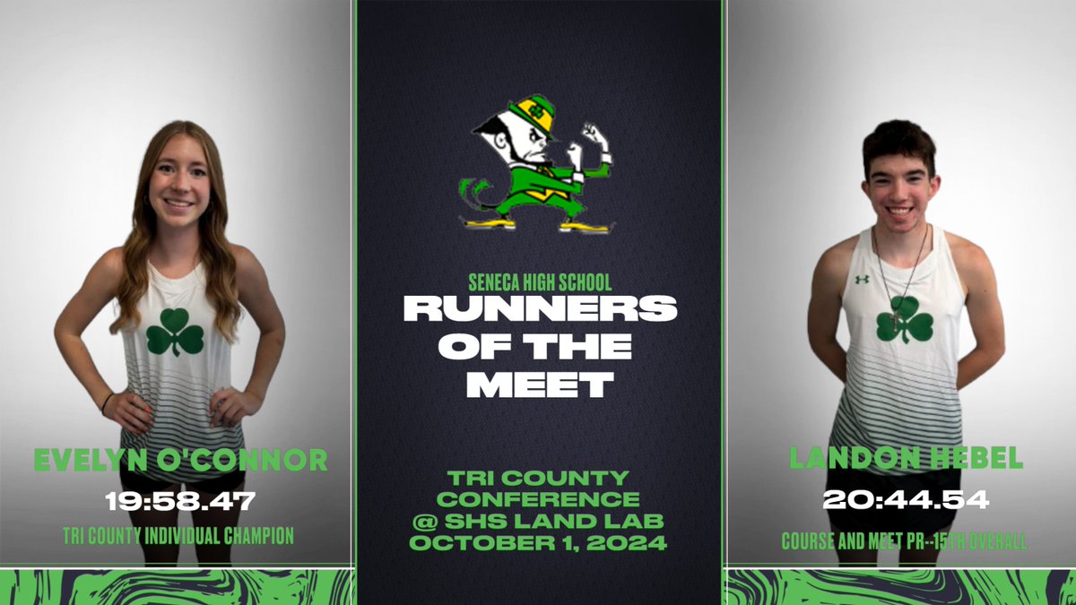 Seneca_XC's tweet photo. Congratulations to the Runners of Meet! Evelyn and Landon both had great races at our conference meet on Tuesday. Evelyn is now a 4x Tri County Conference Champion! Landon had a meet and course PR and finished 15th overall! https://t.co/myHvkTXvzd