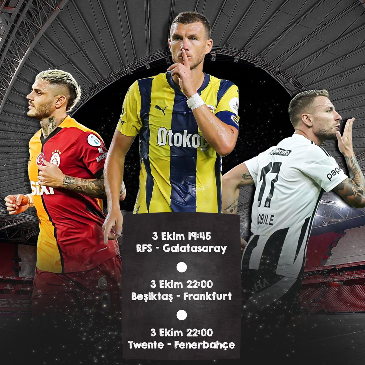 Betivo ile 3 büyüklerin karşılaşmalarına hazır mısınız? En yüksek oranlar ve en iyi bahis seçenekleri Betivo'da kazandırıyor! 

RFS - Galatasaray
Beşiktaş - Frankfurt
Twente - Fenerbahçe

📲 tinyurl.com/betivouyeol
📺 tinyurl.com/BetivoTV