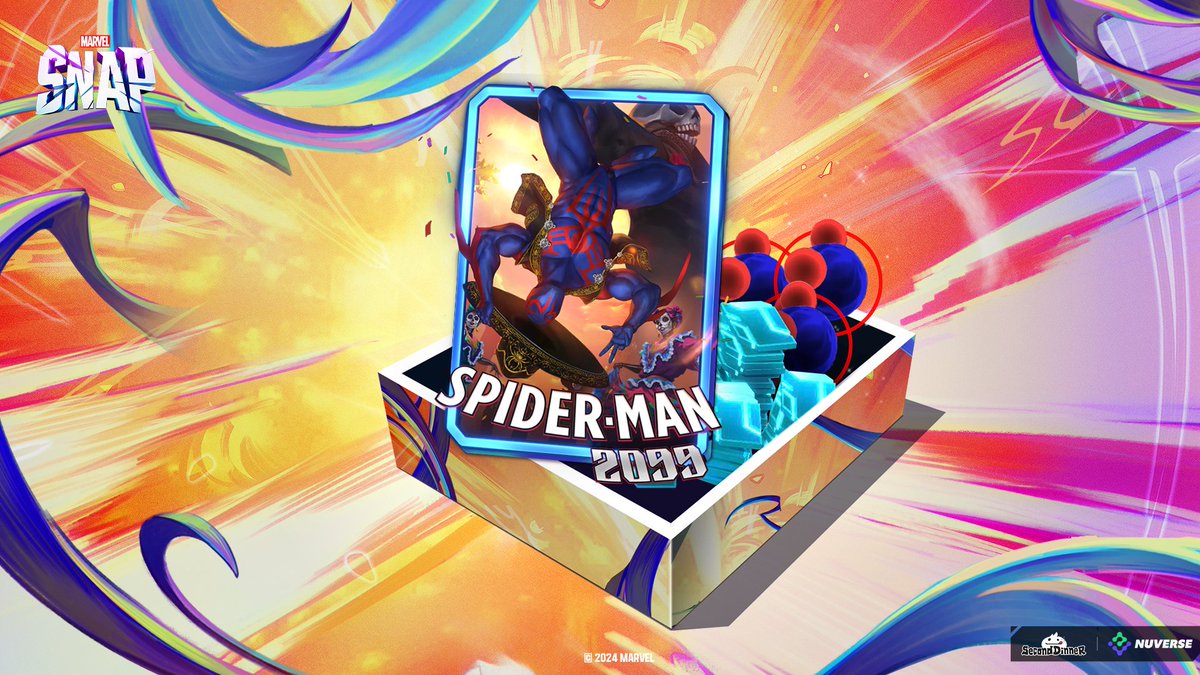 MARVELSNAP's tweet image. Our first round of Twitch Drops for our 2nd Anniversary month starts now! 🎊 🎊 🎊

🔹 2 Hours - 65 Spider-Man 2099 Boosters
🔹 4 Hours - 250 Credits
🔹 6 Hours - Spider-Man 2099 Variant