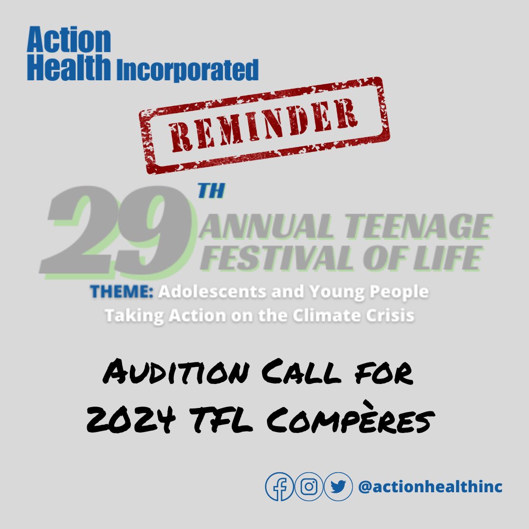 actionhealthinc's tweet photo. Here's a reminder that our search for comperes for the 2024 edition of the Teenage Festival of Life ends next week.
Apply now if you meet the criteria described in the images.
#ActionHealthInc #AHITFL2024 #TeenageFestivalOfLife2024 #Comperes #Hosts #PublicSpeaking https://t.co/NEZ8xW6Jk0