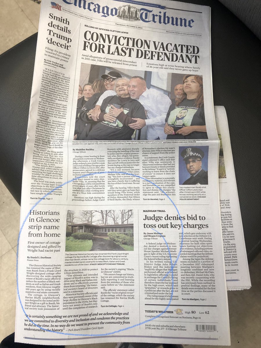 Nice to be on the front page of <a href="/chicagotribune/">Chicago Tribune</a>