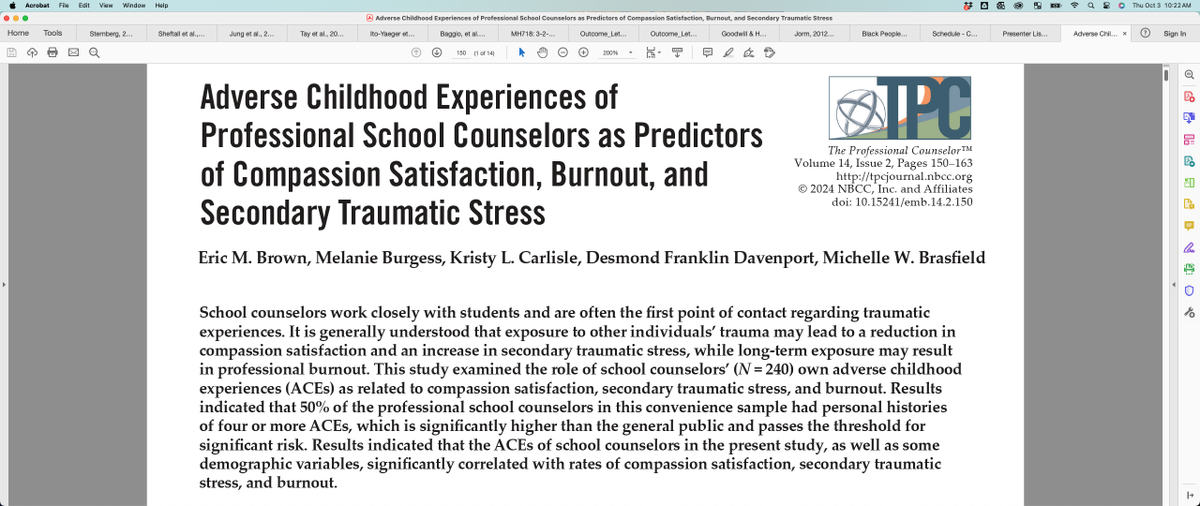 emb1865's tweet photo. New publication on how the adverse childhood experiences (ACEs) of School Counselors correlate with compassion satisfaction, burnout, and secondary traumatic stress. (open access) https://t.co/zJHpOBL8Uu https://t.co/2fhaHRvE5c
