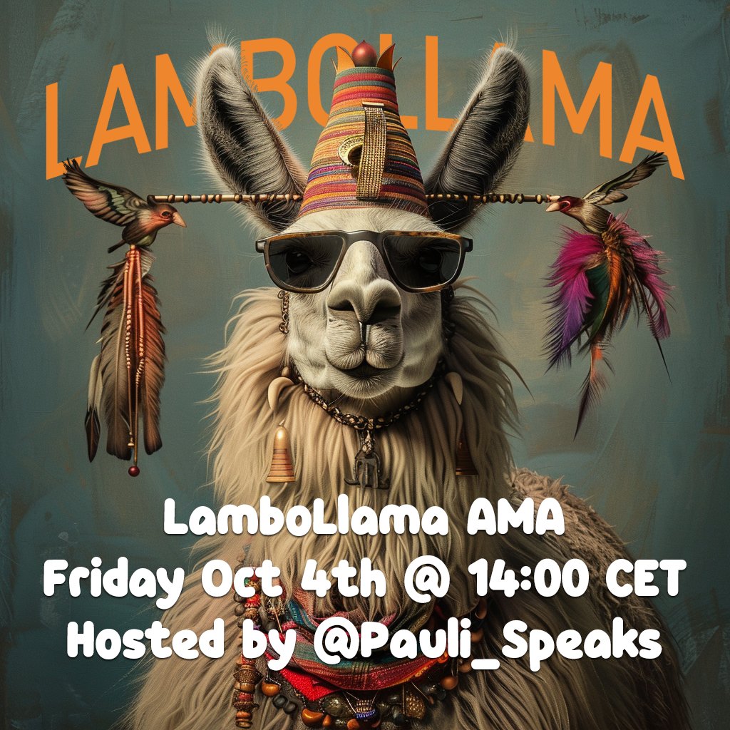 LamboLlamaMeme's tweet photo. 🚨Join us tomorrow for an AMA🎙️session hosted by the amazing @pauli_speaks 🚨 Spaces link to follow!
Be sure to check https://t.co/1b4N6YEi7B and let us know if you have any questions about our upcoming #PreSale and #Airdrop below! 👇
#Presale #LamboLlama #IBCO #Crypto #Memecoin #Web3 #DeFi #BASED #BolideFi