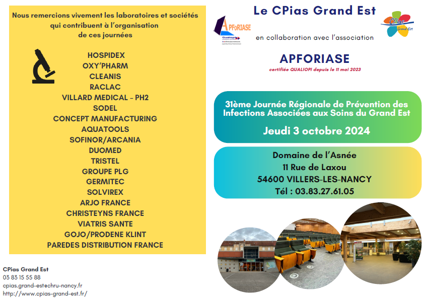 ars_grand_est's tweet photo. Ouverture 31ème #JRPIAS Journée Rég. de #Prévention
des #Infections Associées aux Soins du #GrandEst par M. Dal Mas Dir. #qualité #performance & #innovation
Echanges et retex entre #PS : 🆕reco, pratiques de #soins, perception du #risque, accomp. au chgt
👉https://t.co/RYvnnOuXzS https://t.co/OBilsveYO0