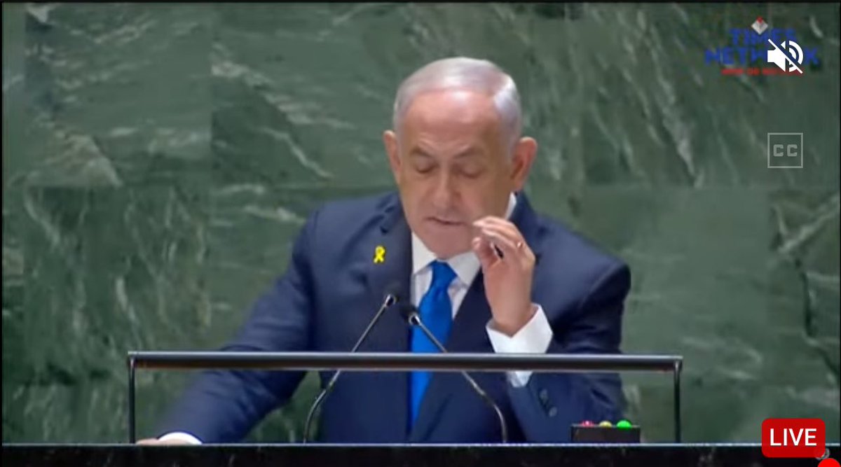 Shareef_Addu's tweet photo. The moment world is witnessed the so called @UN is failed institution, the moment @UN excepted and allowed to deliver a speech by a war criminal, a children killer, @ICJ_org  arrest warrant holder in @UN podium, what a shame moment for those world leaders in this hall, 🤯🤯 https://t.co/gOWcRU7Bxi