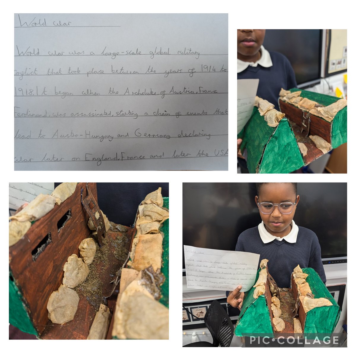 An amazing effort from Sully for his homework project, in preparation for our upcoming history topic Conflict &amp; Resolution.  He has researched and created a trench from WW1 .  🌟