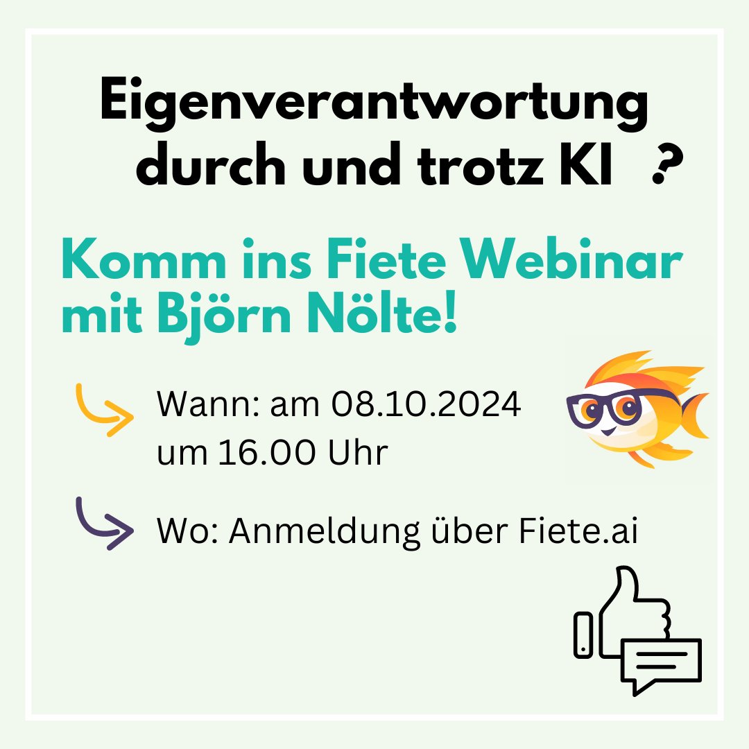 FelloFish (@fellofishcom) on Twitter photo Am 08.10. ist es wieder so weit. In unserer Reihe "Lernförderliches Feedback" trifft <a href="/hav_hendrik/">Hendrik Haverkamp</a> auf <a href="/Noelte030/">Björn Nölte</a>. Beide diskutieren zusammen mit dem Publikum darüber, welchen Einfluss KI auf die Eigenverantwortung der Schüler:innen hat.
Anmeldung: events.teams.microsoft.com/event/35f96fd7… Am 08.10. ist es wieder so weit. In unserer Reihe "Lernförderliches Feedback" trifft <a href="/hav_hendrik/">Hendrik Haverkamp</a> auf <a href="/Noelte030/">Björn Nölte</a>. Beide diskutieren zusammen mit dem Publikum darüber, welchen Einfluss KI auf die Eigenverantwortung der Schüler:innen hat.
Anmeldung: events.teams.microsoft.com/event/35f96fd7…