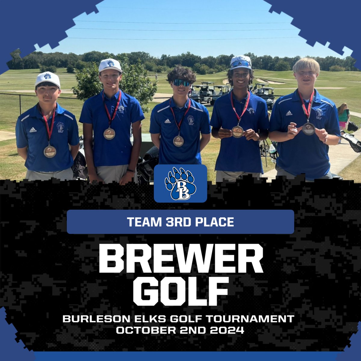 Congratulations to <a href="/brewergolf/">Steve Brewer</a> on finishing the Burleson Elks tournament as a team in 3rd place!  

<a href="/brewergolf/">Steve Brewer</a> team members are: 
Brandon Gonzalez
Miles McKinzie
Adrian Guyden
Chase Delaune
Evan Lee
