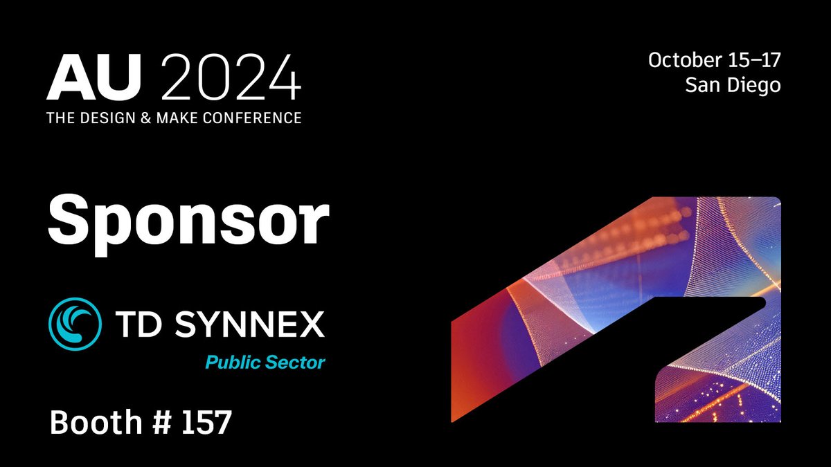 TD_SYNNEX_PS's tweet image. Come see @TD_SYNNEX_PS at Autodesk University, booth #157 to explore how we’re helping public sector organizations harness the power of Autodesk solutions for infrastructure, construction and beyond.#AutodeskUniversity #PublicSector #TDSYNNEX