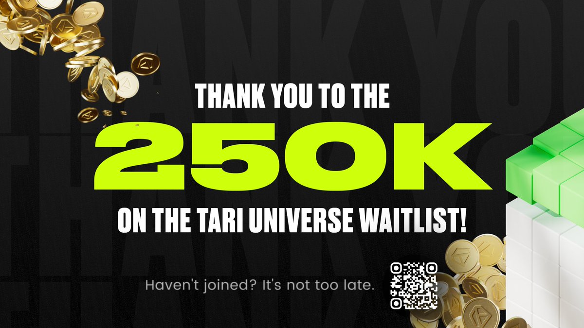 A quarter milli on the waitlist!

Thank you to all 250K of you for believing in Tari Universe

If you haven’t joined yet, get in at universe.tari.com