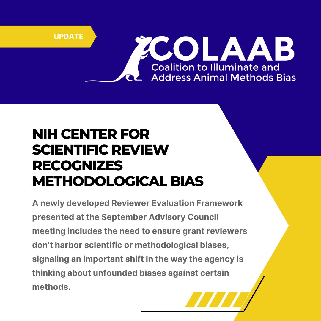 There was an exciting development toward mitigating animal methods bias at the recent <a href="/NIH/">NIH</a> <a href="/CSRpeerreview/">Previously the NIH Center for Scientific Review</a> Advisory Council meeting! 🧵